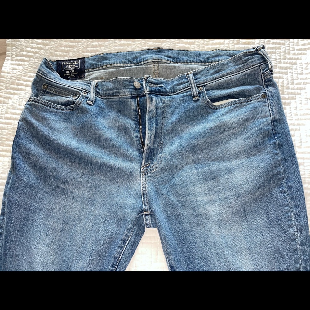 A pair of A&F blue Jeans